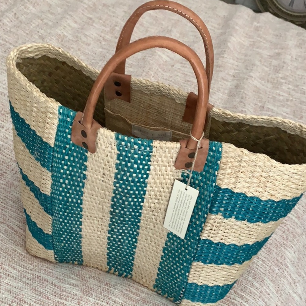 Teal and Cream Medium Tote